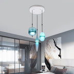Modernist Teardrop Cluster Pendant Glass 3 Lights Living Room Hanging Light Fixture in Blue