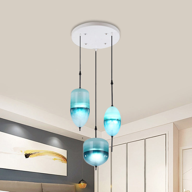 Modernist Teardrop Cluster Pendant Glass 3 Lights Living Room Hanging Light Fixture in Blue