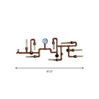 Maze Design Metal Wall Lighting with Pressure Gauge Steampunk 8-Light Bathroom Wall Sconce in Bronze