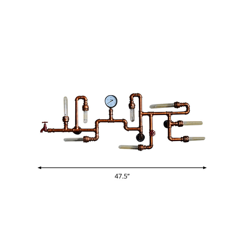 Maze Design Metal Wall Lighting with Pressure Gauge Steampunk 8-Light Bathroom Wall Sconce in Bronze