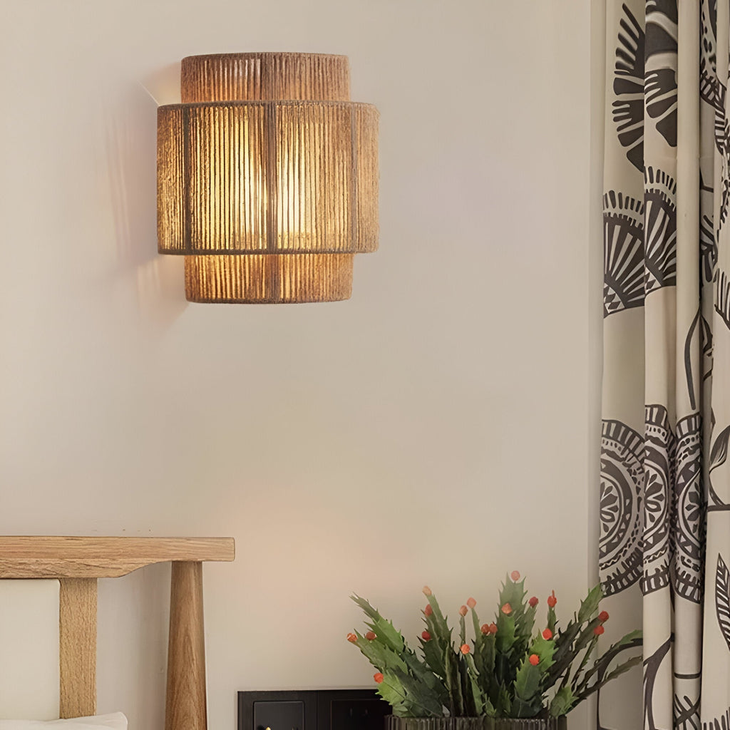 Vintage Bohemian Hand-Woven Rope Wall Sconce LED 1-Light