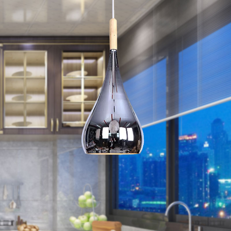 1 Bulb Teardrop Shade Hanging Light Fixture Contemporary Chrome/Rose Gold Metal Pendant Ceiling Light for Kitchen