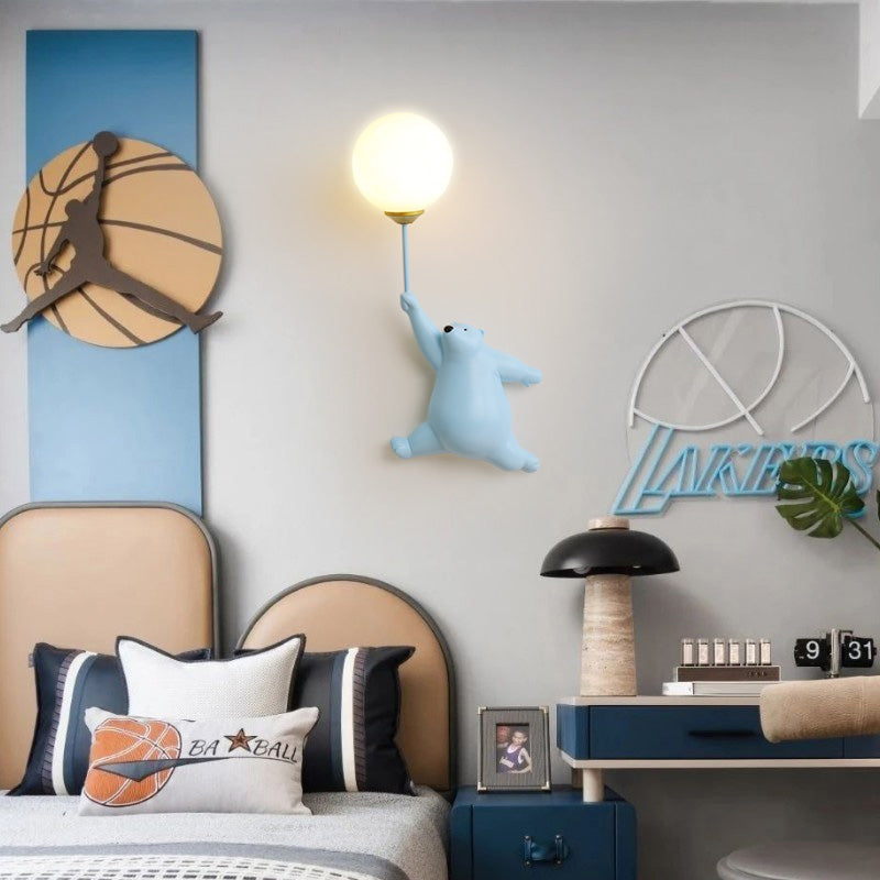 Bear Balloon Wall Sconce Modern Animal Bear Balloon. White/Blue/Pink. Living Room