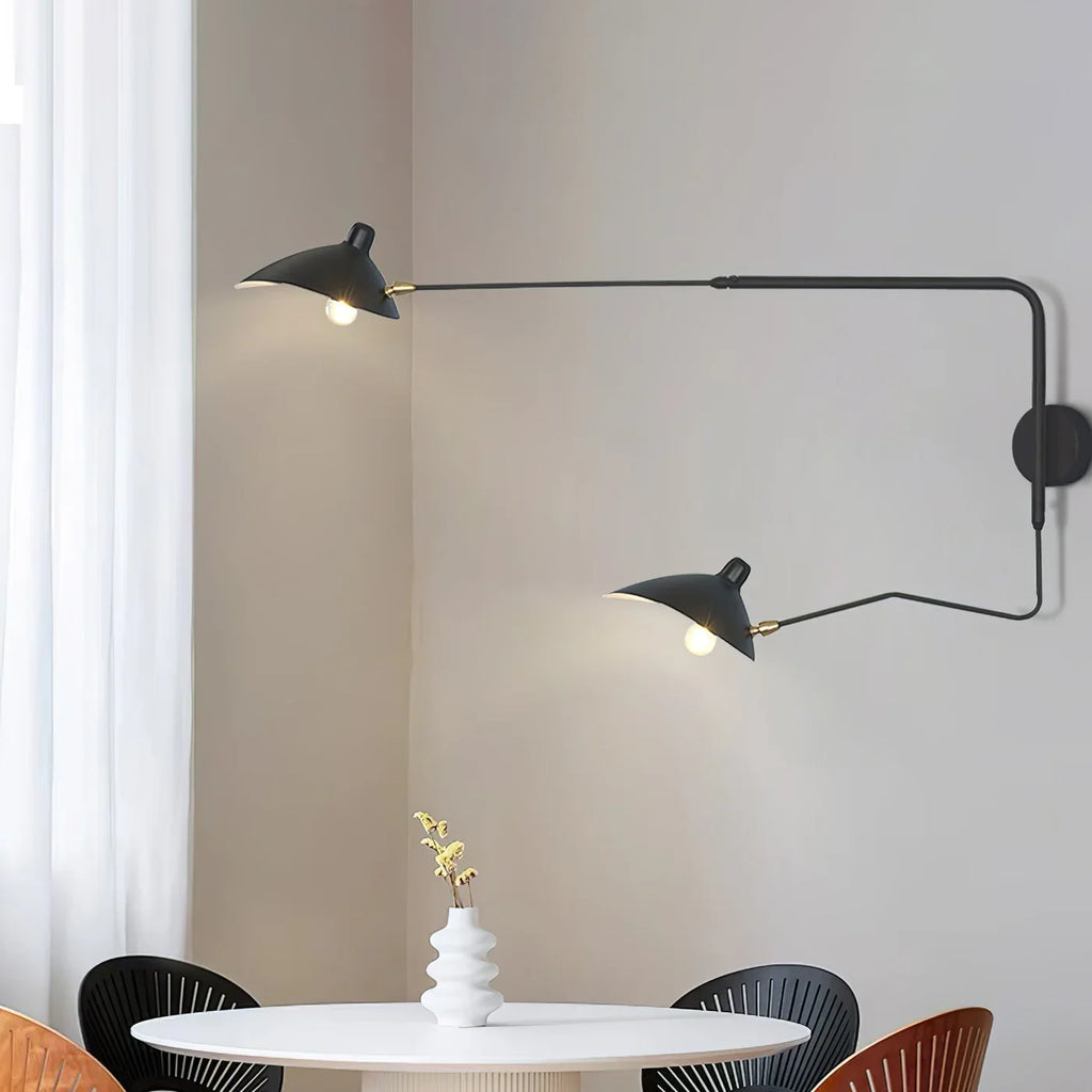Designer wall lamp with double arm – adjustable wall light for living room, office, or bedroom