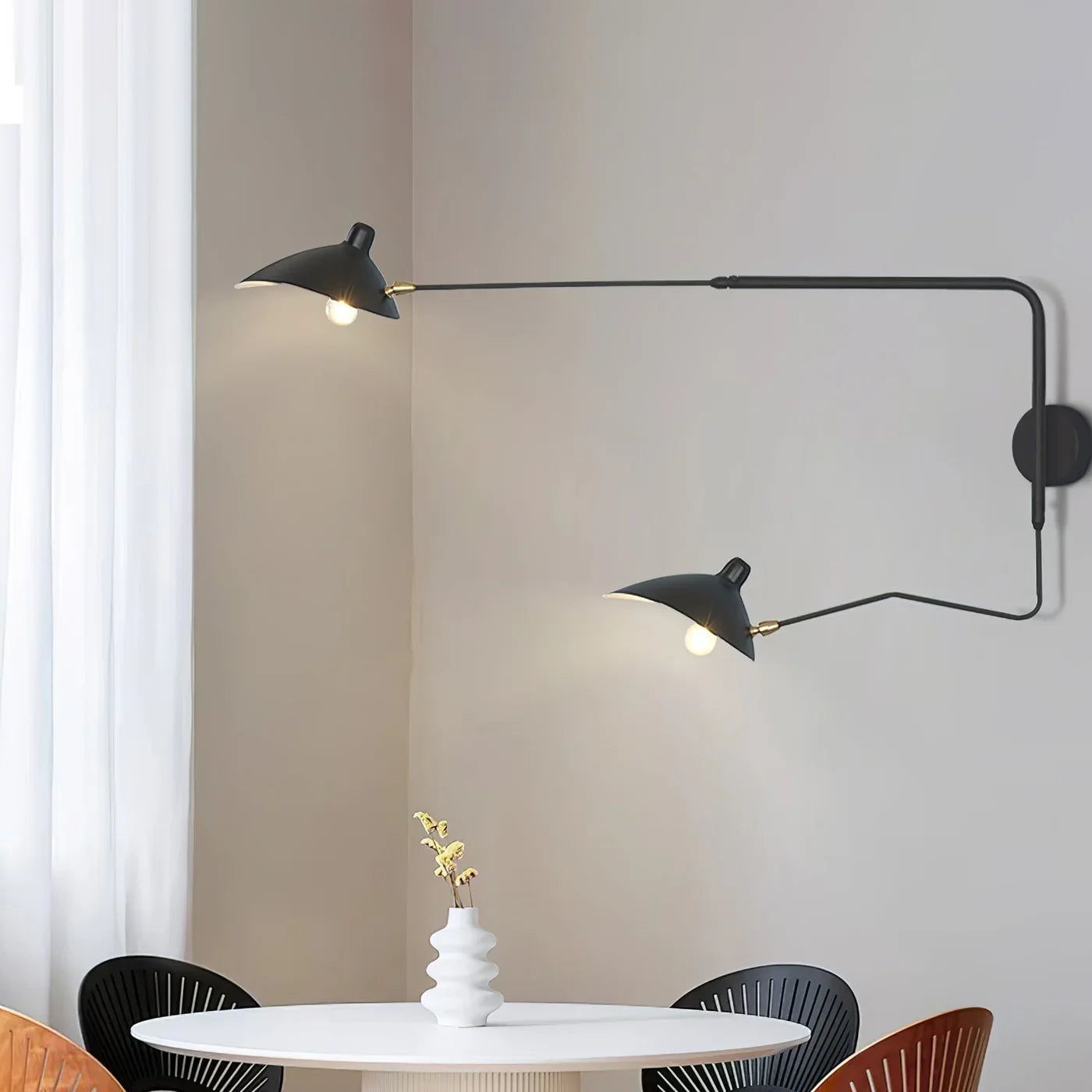 Designer wall lamp with double arm – adjustable wall light for living room, office, or bedroom