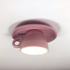 Coffee Cup Ceramics Flush Ceiling Lighting Macaron 1 Light Pink/Blue/Yellow Finish LED Flush Mounted Lamp