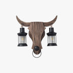 Austin Wall Lamp Bull Shape Vintage, 2 Heads Wood/Metal, Bedroom