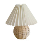 Ball Bamboo Rattan Table Light Modernist 1 Bulb White Night Lamp with Hundred Pleat Shade