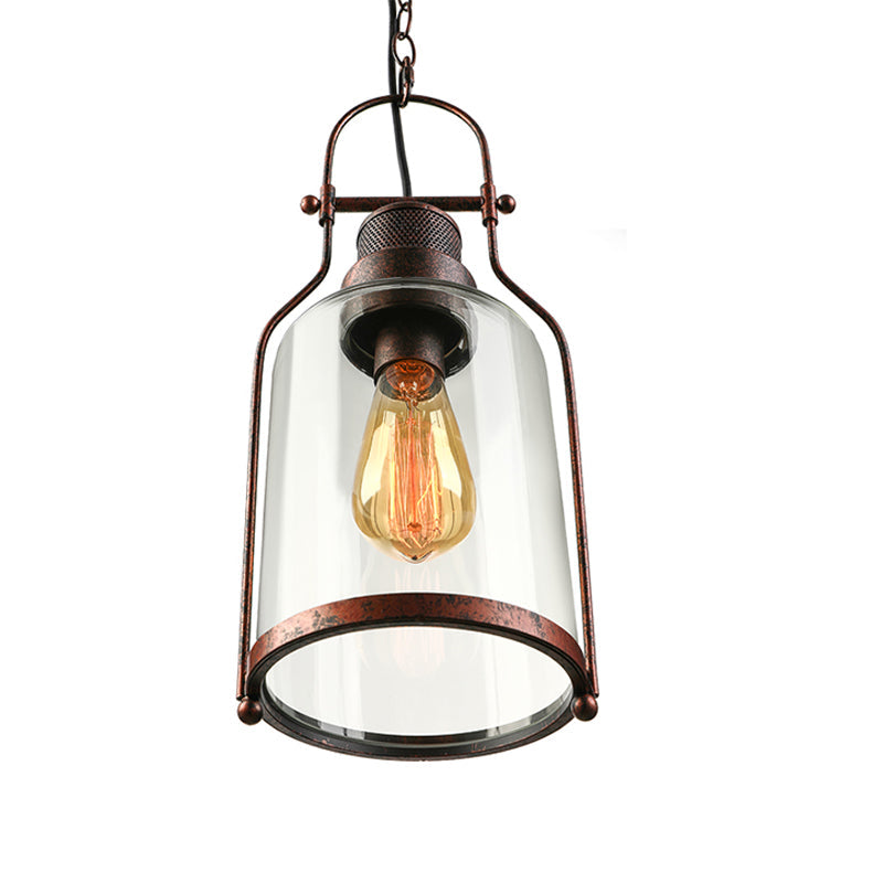 Black/Rust 1 Light Pendant Ceiling Light Farmhouse Clear Glass Mason Jar Hanging Lamp