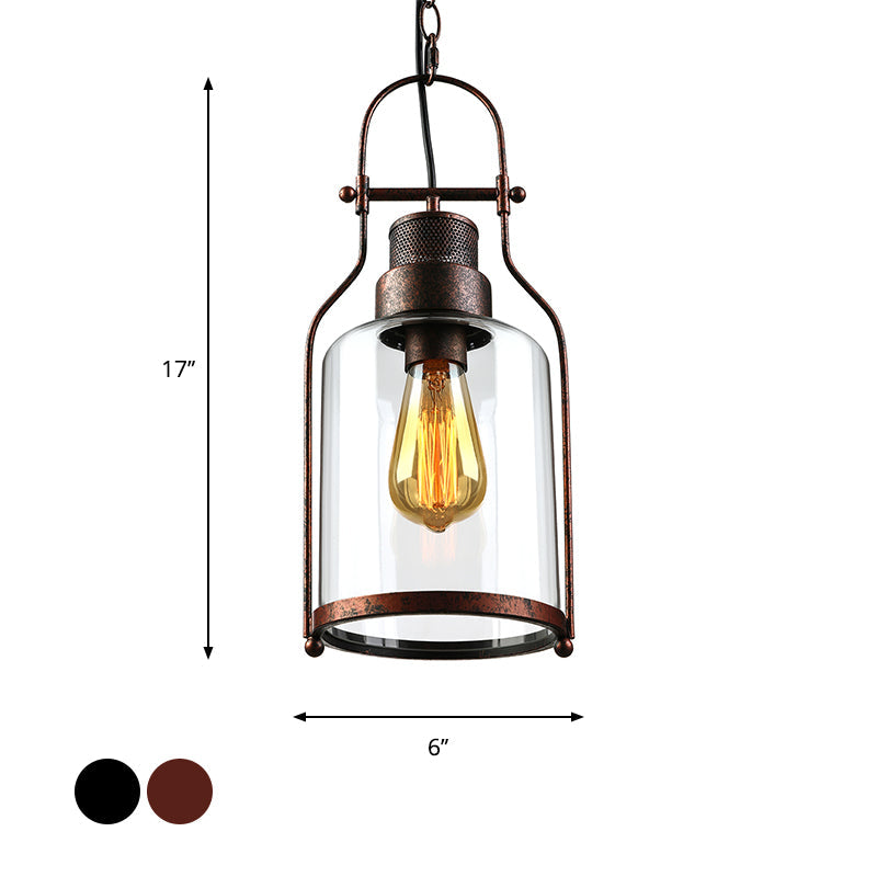 Black/Rust 1 Light Pendant Ceiling Light Farmhouse Clear Glass Mason Jar Hanging Lamp