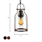 Black/Rust 1 Light Pendant Ceiling Light Farmhouse Clear Glass Mason Jar Hanging Lamp