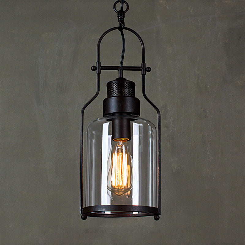 Black/Rust 1 Light Pendant Ceiling Light Farmhouse Clear Glass Mason Jar Hanging Lamp