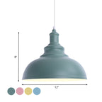1 Bulb Bowl Hanging Fixture Industrial Stylish Pink/Yellow Metal Pendant Lamp for Living Room