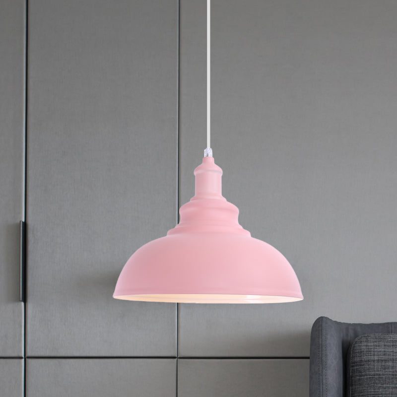1 Bulb Bowl Hanging Fixture Industrial Stylish Pink/Yellow Metal Pendant Lamp for Living Room