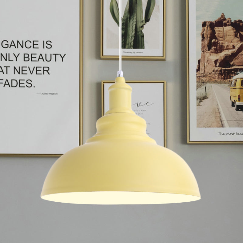 1 Bulb Bowl Hanging Fixture Industrial Stylish Pink/Yellow Metal Pendant Lamp for Living Room