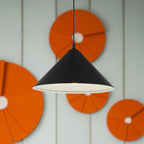 Nordic Cone Hanging Lamp Metal 1 Light Black/White/Red Pendant Light Fixture for Dining Room, 12.5"/16.5" Wide