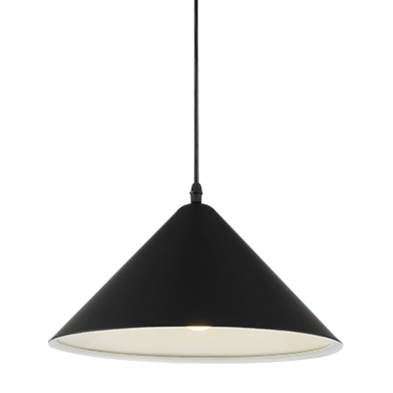 Nordic Cone Hanging Lamp Metal 1 Light Black/White/Red Pendant Light Fixture for Dining Room, 12.5"/16.5" Wide
