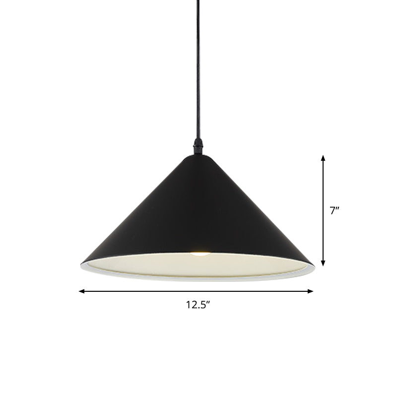 Nordic Cone Hanging Lamp Metal 1 Light Black/White/Red Pendant Light Fixture for Dining Room, 12.5"/16.5" Wide