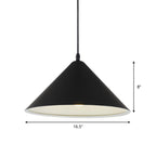 Nordic Cone Hanging Lamp Metal 1 Light Black/White/Red Pendant Light Fixture for Dining Room, 12.5"/16.5" Wide
