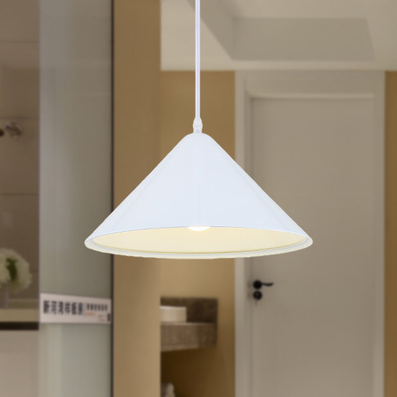 Nordic Cone Hanging Lamp Metal 1 Light Black/White/Red Pendant Light Fixture for Dining Room, 12.5"/16.5" Wide