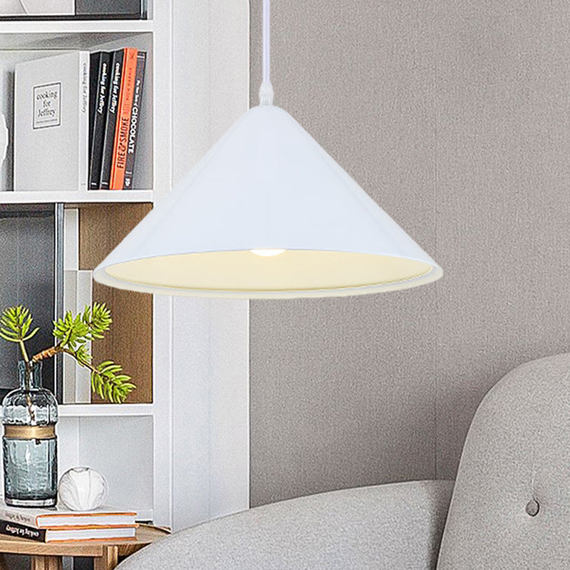 Nordic Cone Hanging Lamp Metal 1 Light Black/White/Red Pendant Light Fixture for Dining Room, 12.5"/16.5" Wide