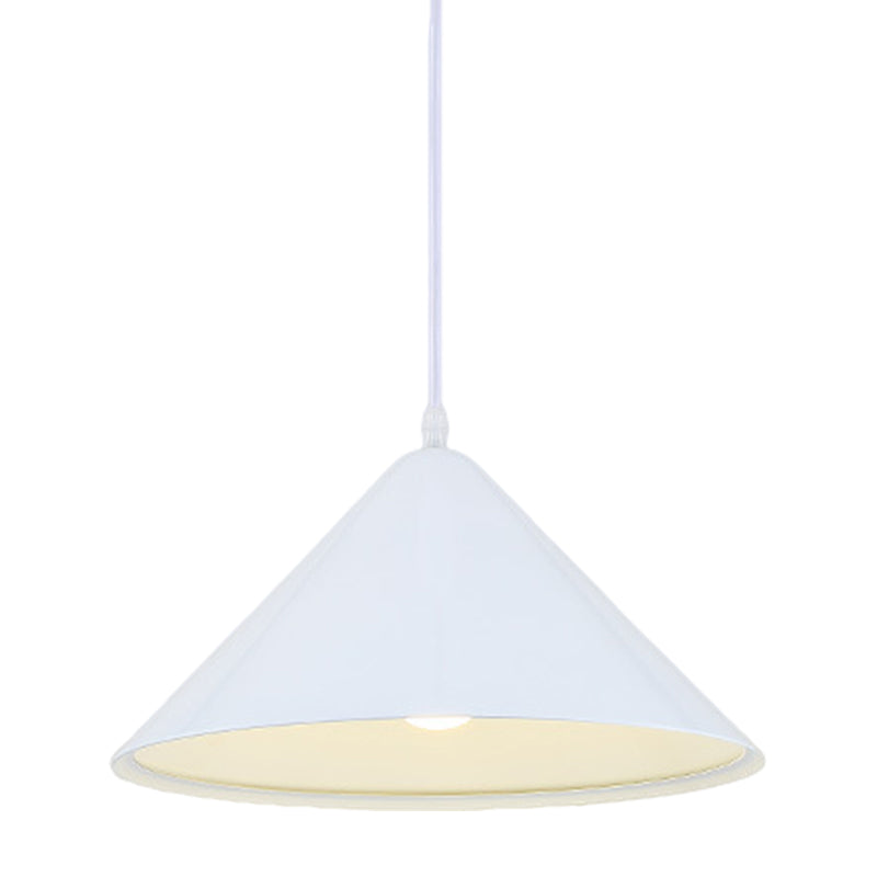 Nordic Cone Hanging Lamp Metal 1 Light Black/White/Red Pendant Light Fixture for Dining Room, 12.5"/16.5" Wide
