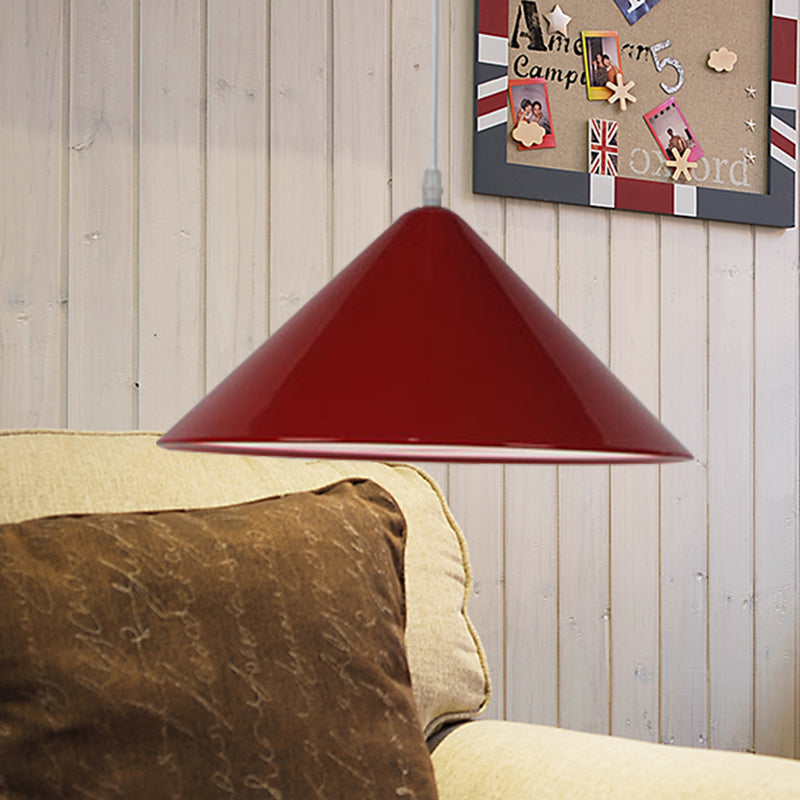 Nordic Cone Hanging Lamp Metal 1 Light Black/White/Red Pendant Light Fixture for Dining Room, 12.5"/16.5" Wide