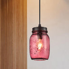 1-Light Pendant Lighting Modern Caged Mason Jar Blown Glass Hanging Ceiling Light in Red/Green/Amber
