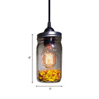 1-Light Pendant Lighting Modern Caged Mason Jar Blown Glass Hanging Ceiling Light in Red/Green/Amber
