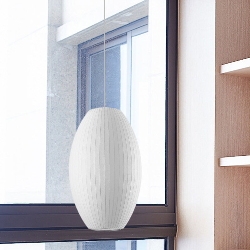 Cigar Suspension Pendant Contemporary Fabric 1 Light White Hanging Ceiling Light, 6.5"/12"/14" Wide