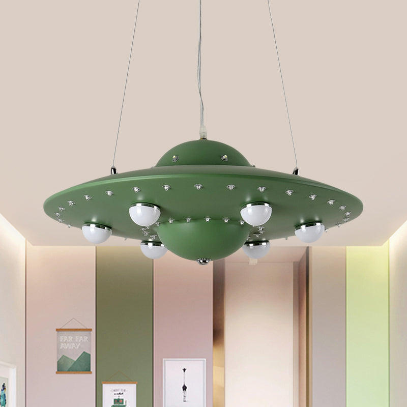 Nordic Flying Saucer Chandelier Light Metallic Child Bedroom LED Pendant Lamp Fixture in Grey/Pink/Blue