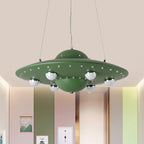 Nordic Flying Saucer Chandelier Light Metallic Child Bedroom LED Pendant Lamp Fixture in Grey/Pink/Blue