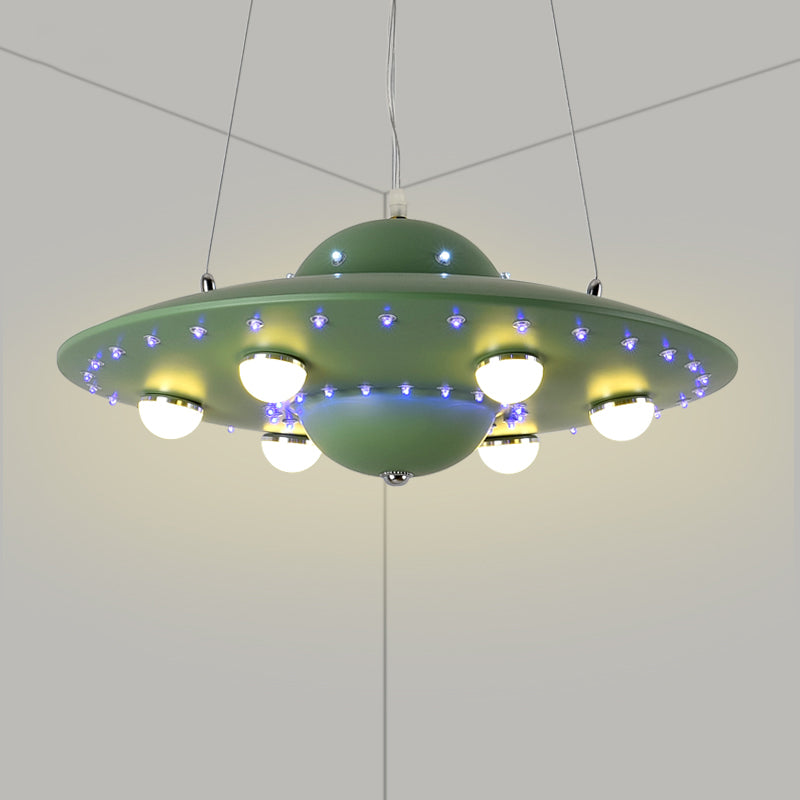 Nordic Flying Saucer Chandelier Light Metallic Child Bedroom LED Pendant Lamp Fixture in Grey/Pink/Blue