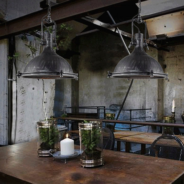1 Light Dome Hanging Light Vintage Style Antique Black Metal Pendant Lighting Fixture with Wire Mesh