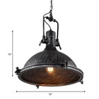 1 Light Dome Hanging Light Vintage Style Antique Black Metal Pendant Lighting Fixture with Wire Mesh