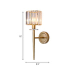 Crystal Block Gold Wall Sconce Cylindrical 1 Light Simple Wall Lighting Fixture with Iron Pencil Arm