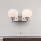 Cream Glass Global Wall Mount Light Modern 2-Head Chrome Wall Lamp Fixture with Pull Chain