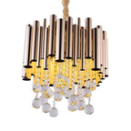 Slim Tube Metal Chandelier Light Fixture Modernist 6 Lights Gold/Rose Red Finish Pendulum Lamp with Crystal Ball Deco