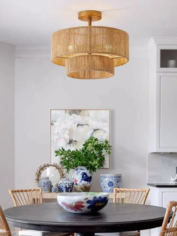 Boho Ceiling Lamp with Natural Rope
