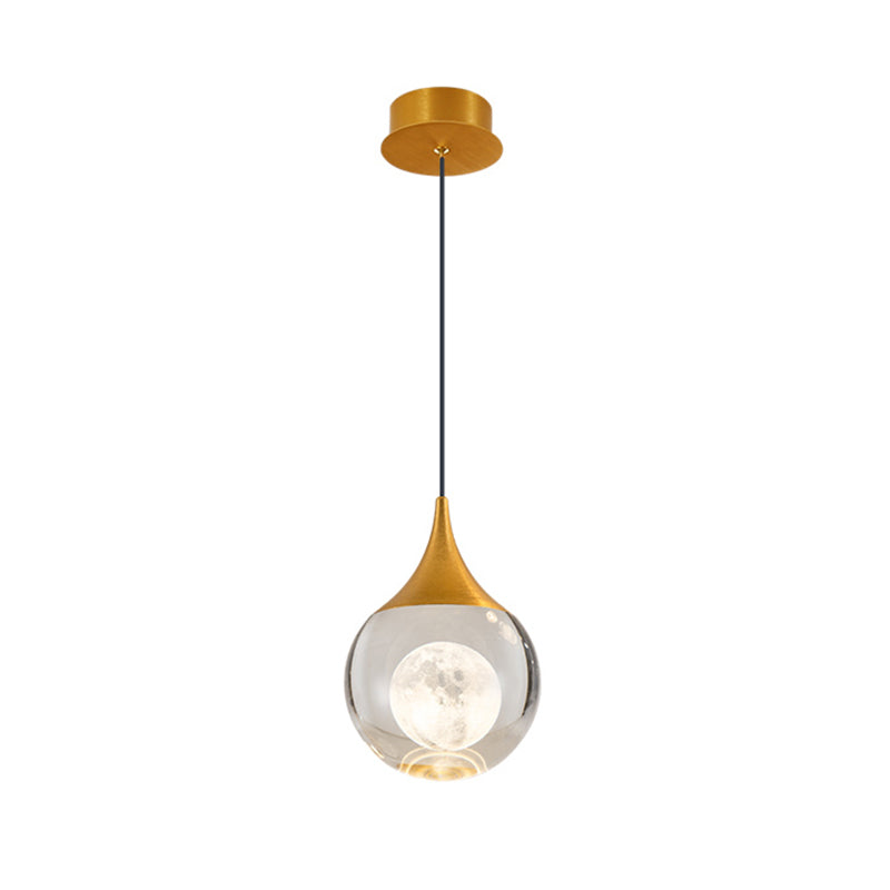 Orb/Teardrop/Arc Shape Pendulum Light Minimalist Clear Crystal Glass LED Gold Hanging Ceiling Lamp