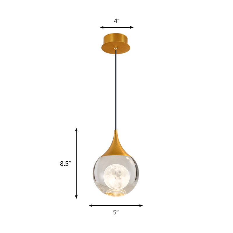 Orb/Teardrop/Arc Shape Pendulum Light Minimalist Clear Crystal Glass LED Gold Hanging Ceiling Lamp