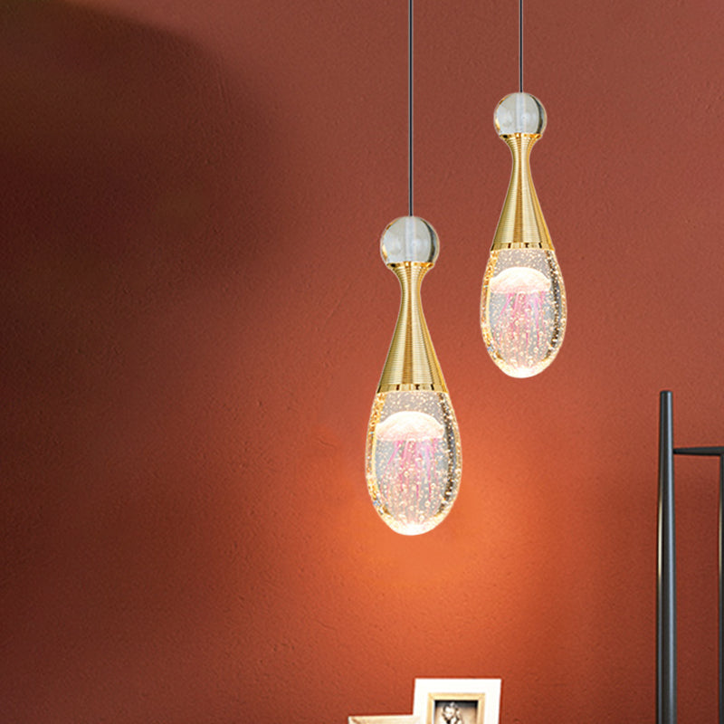 Orb/Teardrop/Arc Shape Pendulum Light Minimalist Clear Crystal Glass LED Gold Hanging Ceiling Lamp