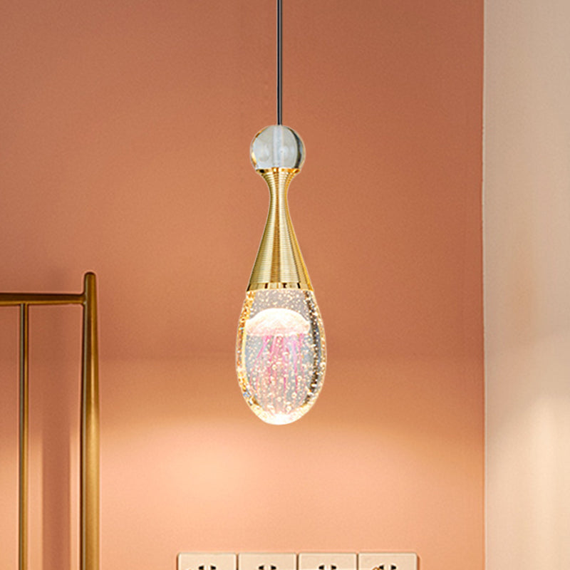 Orb/Teardrop/Arc Shape Pendulum Light Minimalist Clear Crystal Glass LED Gold Hanging Ceiling Lamp