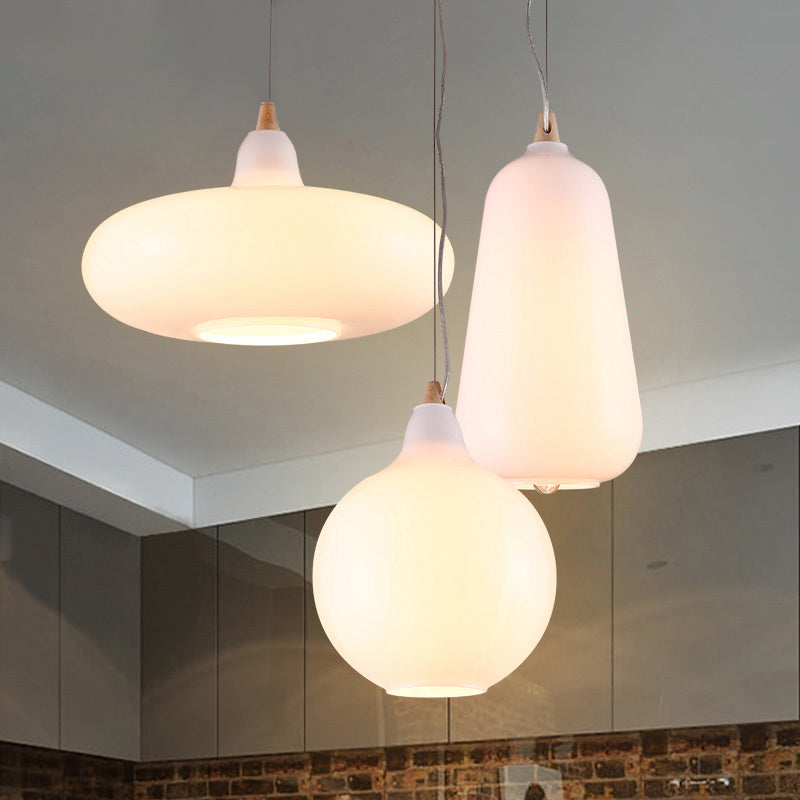 Global/Gourd/Ellipse Pendant Light Contemporary Smoky/Amber/White Glass 1 Light Dining Room Hanging Ceiling Lamp