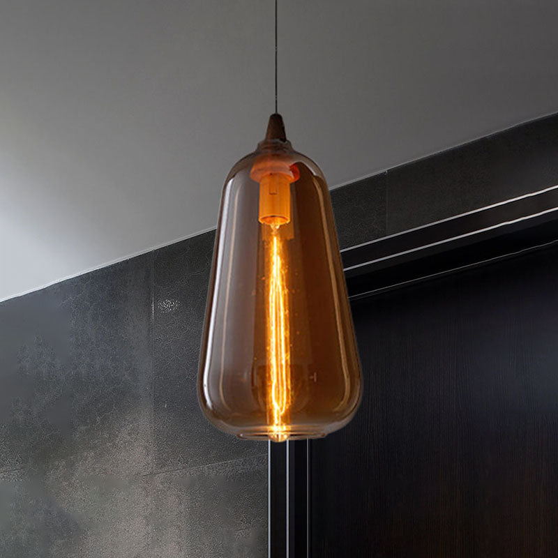 Global/Gourd/Ellipse Pendant Light Contemporary Smoky/Amber/White Glass 1 Light Dining Room Hanging Ceiling Lamp