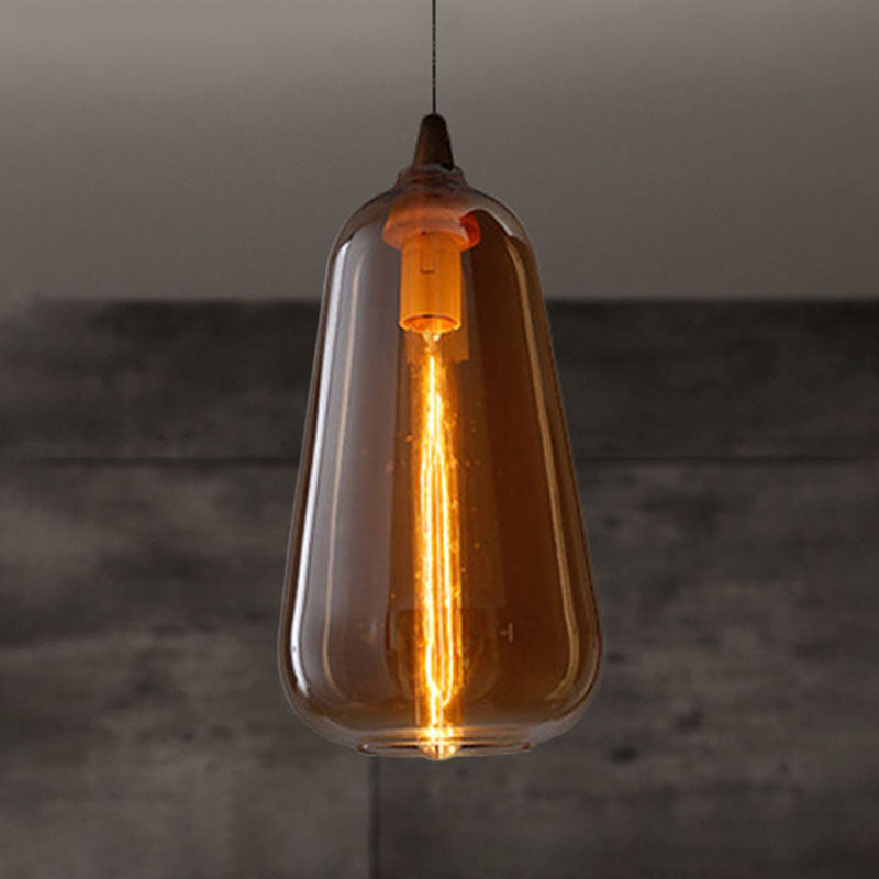 Global/Gourd/Ellipse Pendant Light Contemporary Smoky/Amber/White Glass 1 Light Dining Room Hanging Ceiling Lamp