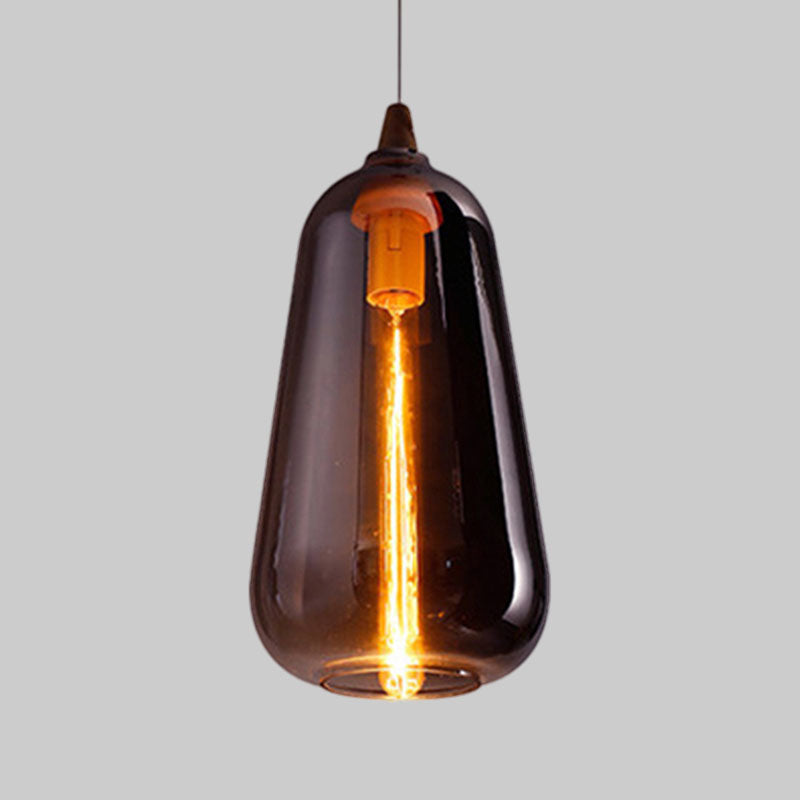 Global/Gourd/Ellipse Pendant Light Contemporary Smoky/Amber/White Glass 1 Light Dining Room Hanging Ceiling Lamp