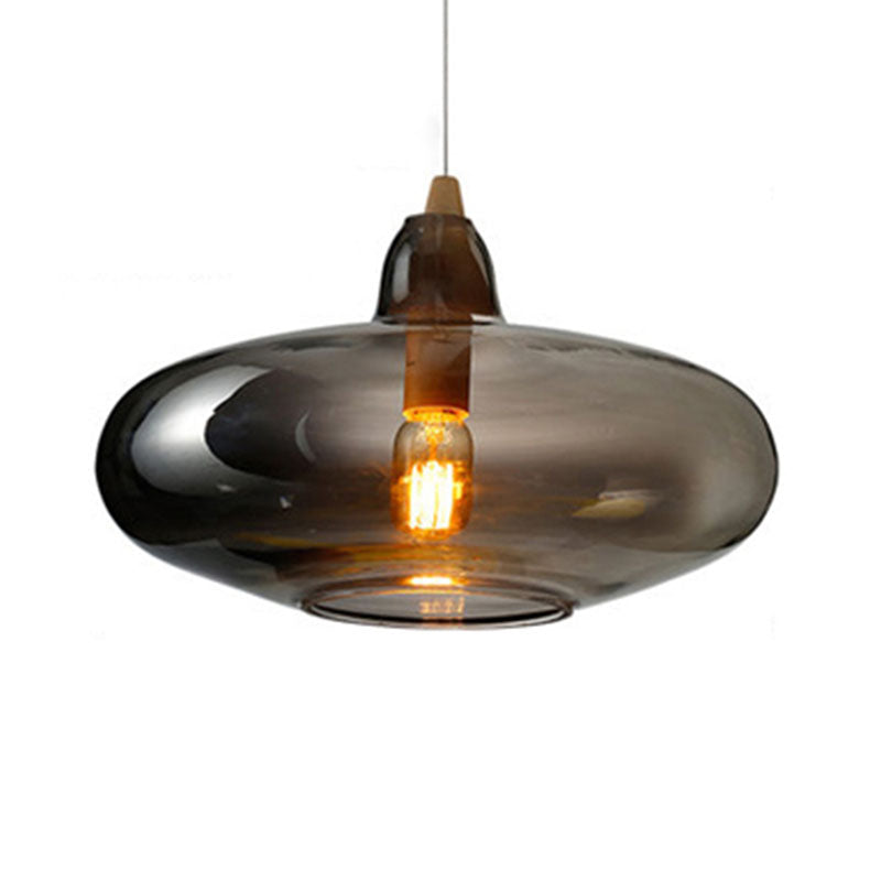 Global/Gourd/Ellipse Pendant Light Contemporary Smoky/Amber/White Glass 1 Light Dining Room Hanging Ceiling Lamp