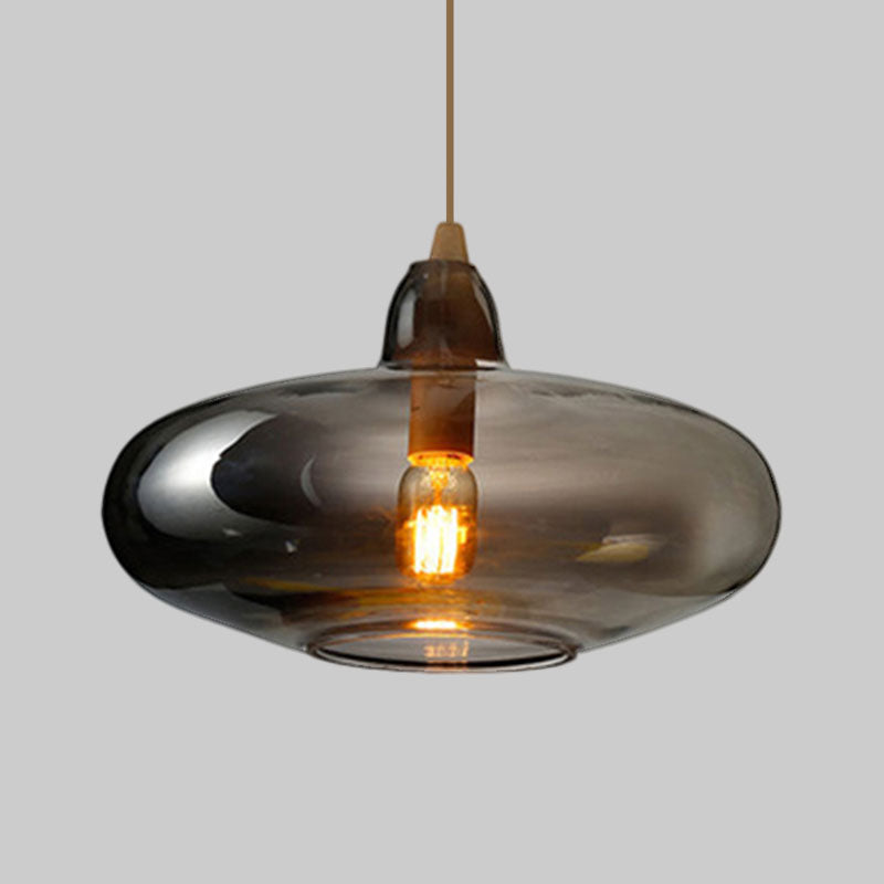 Global/Gourd/Ellipse Pendant Light Contemporary Smoky/Amber/White Glass 1 Light Dining Room Hanging Ceiling Lamp