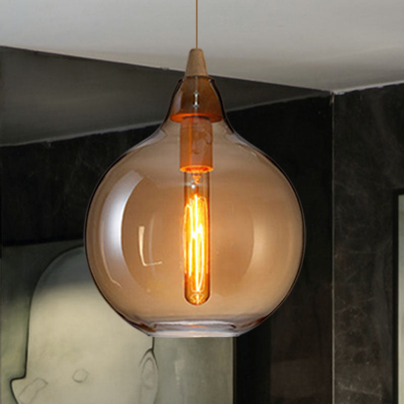 Global/Gourd/Ellipse Pendant Light Contemporary Smoky/Amber/White Glass 1 Light Dining Room Hanging Ceiling Lamp